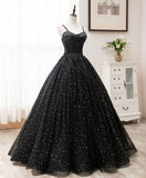Black sweetheart tulle long prom dress black evening dress HZ1024