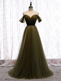 Simple green v neck tulle long prom dress green evening dress HZ1024