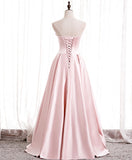 Simple satin long pink prom dress, pink evening dress HZ1024