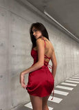 Cute A line Spaghetti Straps Red Short Ruffles Homecoming Dresses HZ1024