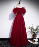 Simple burgundy tulle long prom dress burgundy evening dress HZ1024