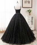 Black sweetheart tulle long prom dress black evening dress HZ1024