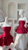 Chic A Line Short Burgundy Satin Homecoming Dress 18th Birthday Outfits HZ1024