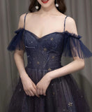Dark starry sky purple tulle long prom dress purple evening dress HZ1024