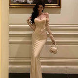 Sexy Mermaid Off The Shoulder Tulle White Satin Long Prom Dress Evening Dresses HZ1024