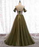 Simple green v neck tulle long prom dress green evening dress HZ1024