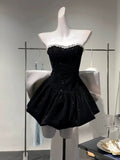 Chic A Line Strapless Black Velvet Cocktail Dresses Short Homecoming HZ1024