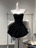 Chic A Line Strapless Black Velvet Cocktail Dresses Short Homecoming HZ1024