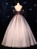 Coffee one shoulder tulle long prom gown, coffee tulle formal dress HZ1024