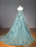 Pretty Ball Gown Sweetheart Tulle Green Long Evening Dress Prom Dresses With Ruffles HZ1024