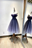 Cute Tulle Lace Short Prom Dress Off the Shoulder Homecoming Dress HZ1024