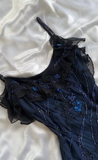 Elegant A Line Spaghetti Straps Navy Blue Chiffon Beads Long Prom Dresses Formal Dress HZ1024