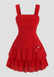 Cute A line Straps Red Short Homecoming Dress Birthday Dresses HZ1024