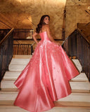 Pretty A line Sweetheart Pink Satin Evening Dress Floor Length Prom Dresses HZ1024
