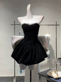 Chic A Line Strapless Black Velvet Cocktail Dresses Short Homecoming HZ1024