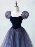 Princess Ball Gown Floor Length Short Sleeves Tulle Prom Dress HZ1024