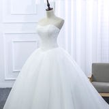 Vintage Ball Gown Strapless White Tulle Long Wedding Dresses HZ1024