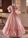 Vintage Ball Gown Pink Short Sleeves Lace Sweet 16 Dresses HZ1024