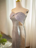 Modest Mermaid Strapless Sequin Long Silver Prom Dress HZ1024