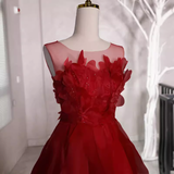 Fairy A Line Sleeveless Burgundy Long Floral Prom Dress HZ1024