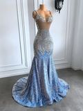 Sexy Mermaid Straps Beads Sequin Long Prom Dress HZ1024