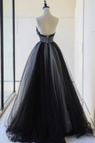 Lovely Black Strapless Tulle Lace Long Prom Dress HZ1024