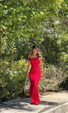 Vintage Sheath Off The Shoulder Red Satin Evening Dress Prom Dresses Birthday Outfits HZ1024