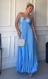 Simple A line Halter Blue Sleeveless Long Prom Dress Formal Evening Dresses HZ1024