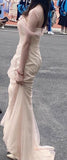Vintage Mermaid Straps Pink Tulle Long Prom Dress HZ1024