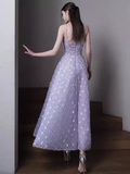 Sexy A Line Sleeveless Lilac Floral Long Prom Dress HZ1024