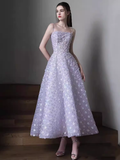 Sexy A Line Sleeveless Lilac Floral Long Prom Dress HZ1024