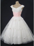 Vintage Style 50s White and Pink Tea Length Homecoming Dress HZ1024