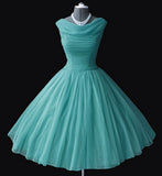 Vintage 1950s Blue Crew Cap Sleeves Mini Short Tulle Homecoming Dresses HZ1024