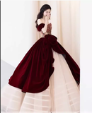 Simple Ball Gown Strapless Red Tulle Long Prom Dresses HZ1024