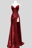 Chic Appliques Mermaid Long Red Slit Prom Dres With Lace HZ1024