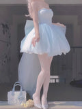 Baby Blue Balletcore Lace Bustier Dress Basque Waist Homecoming Dress Birthday Outfit HZ1024