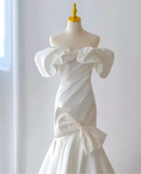 Vintage Mermaid Off The Shoulder Neckline White Long Wedding Dresses HZ1024