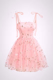 Cute A Line Straps Short Pink Homecoming Dress Tulle 18th Birthday Outfit HZ1024