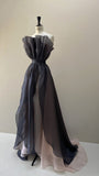 Simple A line Strapless Black And Pink Chiffon Sleeveless Prom Dress HZ1024