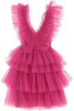 A Line Pink V Neck Tiered Homecoming Dress 18th Birthday Outfit HZ1024