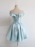 Vintage Off Shoulder Blue Short Homecoming Party Dress 18th Birthday Outfits HZ1024