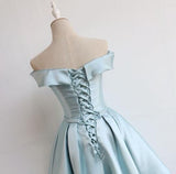 Vintage Off Shoulder Blue Short Homecoming Party Dress 18th Birthday Outfits HZ1024