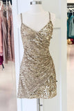 Vintage Straps Champagne Sequins Short Homecoming Dresses HZ1024