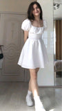 Cute A Line Short Sleeves White Homecoming Dress 18th Birthday Outfit HZ1024
