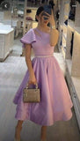 Sexy Ball Gown One Shoulder Pink Satin Sleeveless Prom Dress HZ1024