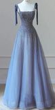 Luxurious Tulle A Line Prom Dress Spaghetti Strap Mermaid Evening Dress HZ1024