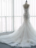 Fairytale Mermaid Strapless Lace White Floral Wedding Dresses HZ1024