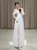 Fairytale Mermaid Long Sleeves Lace White Off The Shoulder Wedding Dress HZ1024