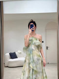 Elegant A Line Halter Chiffon Ombre Green Long Prom Dresses Evening Party Dress HZ1024