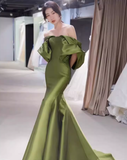 Sexy Mermaid Off The Shoulder Short Sleeves Green Long Prom Dress HZ1024